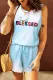 Sky Blue Blessed Colorful Words Sleeveless Tie Dye Loungwear Set