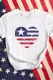 White American Flag Heart Shape Print Crew Neck T Shirt