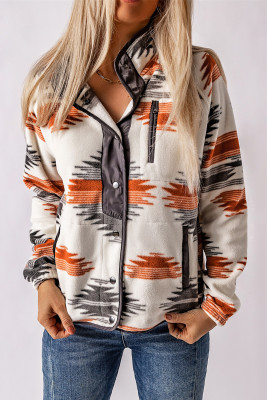 Gray Western Aztec Snap Buttoned Fleece Jacket LC8512585-11