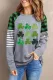 Green Clover Print Plaid Striped Color Block Long Sleeve Top