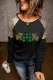 Black Plaid Leopard Clover Sequin Patched Long Sleeve Top