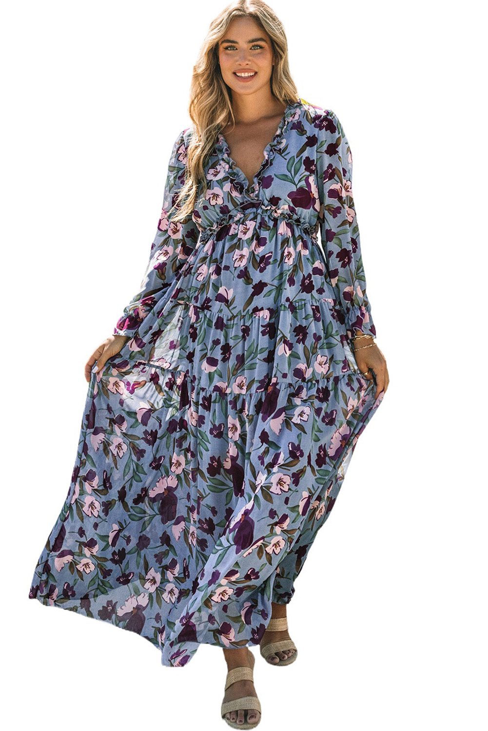 US$ 14.84 Drop-shipping Wild Lotus Ruffle Tiered Maxi Dress for Women