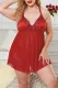 Red Red Deep V Neck Plus Size Mesh Babydoll