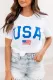 White USA Flag Print Crewneck Short Sleeve T Shirt