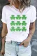 White St Patrick Clover Graphic Print O-neck Short Sleeve T-shirt
