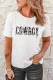 White COWBOY take me away Letters Graphic Cuffed Sleeve Tee
