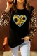 Black Leopard Sunflower Heart Print Color Block Top