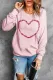 Pink Valentine Hearts Print Long Sleeve Pullover Sweatshirt
