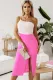 Pink Color Block Side Slit One Shoulder Bodycon Midi Dress