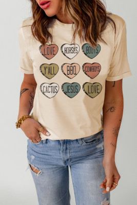 Khaki Heart Shaped Graphic Cowgirl T Shirt LC25219287-16