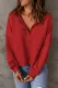 Fiery Red Front Buttons Drop Shoulder Pullover Sweatshirt