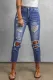 Blue Fading Distressed Holes Crop Jeans