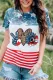 Multicolor American Flag Sunflower Heart Color Block Graphic Tee