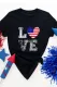 Black LOVE US Flag Heart Shape Print Short Sleeve Graphic Tee