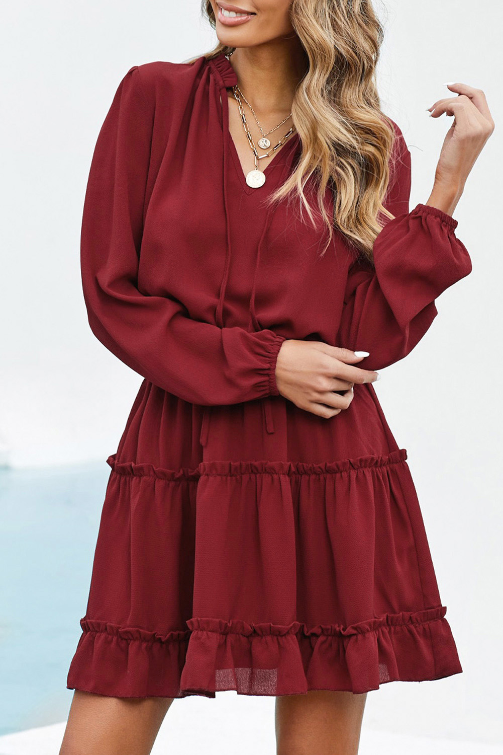 Long Sleeve Mini Dress with Ruffle Hem - Modern Autumn Edge main image 1