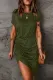 Green Side Shirring Short Sleeve Mini Dress