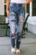 Sky Blue  American Flag Patched Distressed Jeans