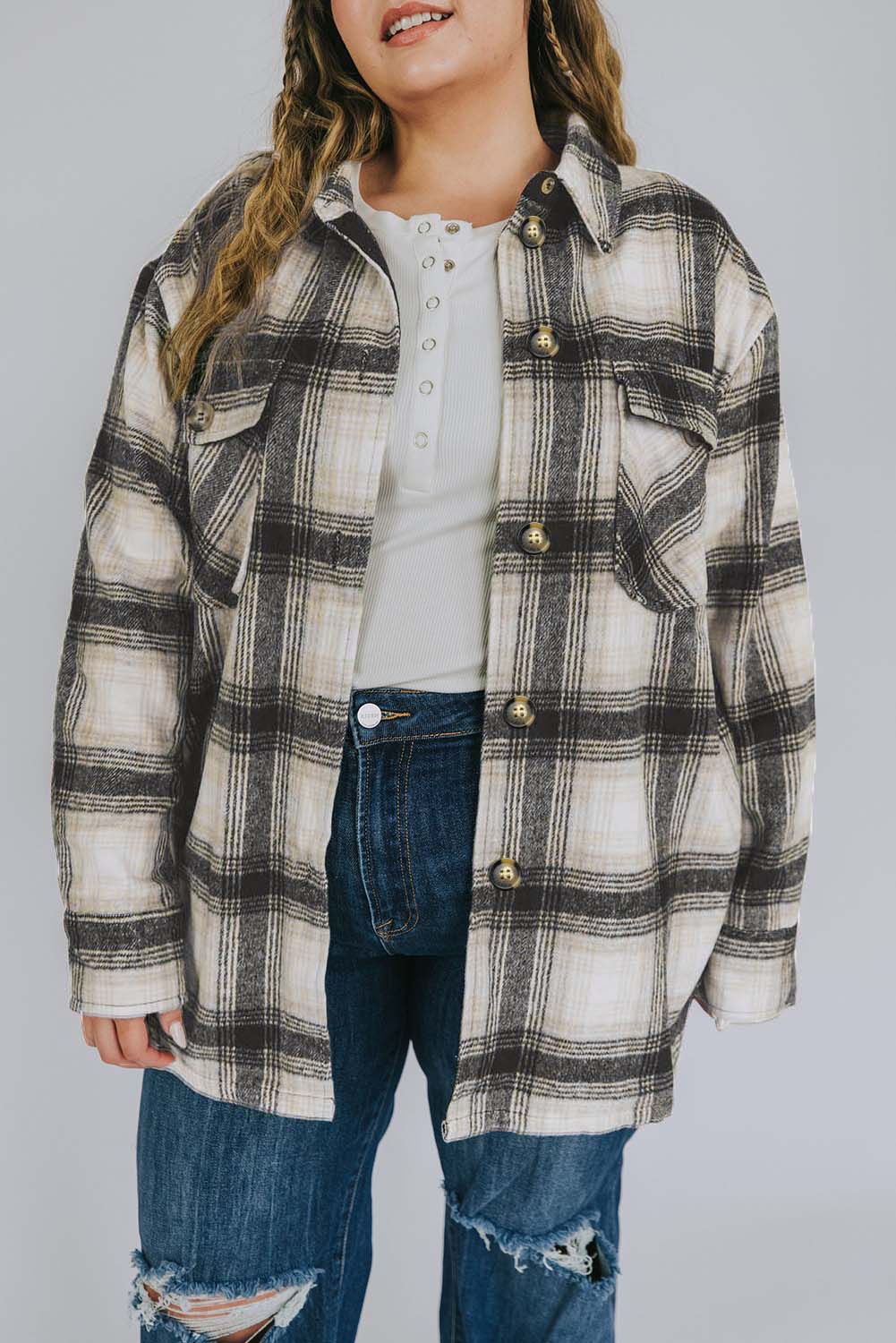 Ava Flap Patchwork Plaid Shacket main image 1