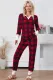 Fiery Red Plaid Print Long Sleeve Top and Pants Lounge Set