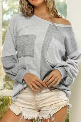 Gray Contrast Patchwork Double Chest Pocket Top LC25122984-11