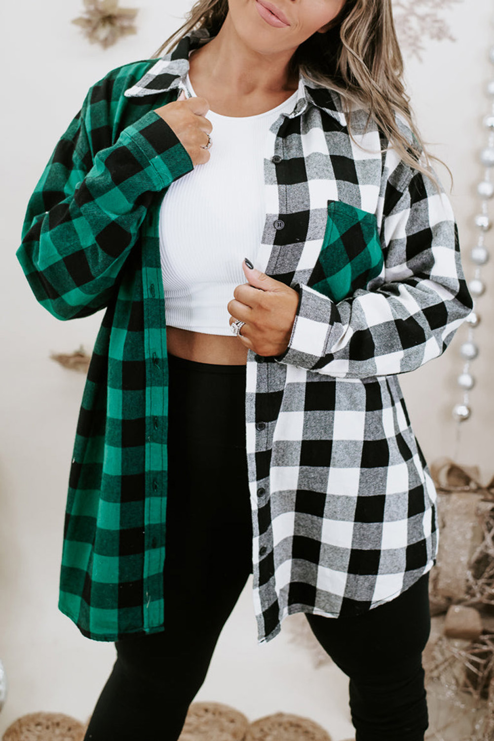 Plus Size Plaid Buttoned Collared Shacket