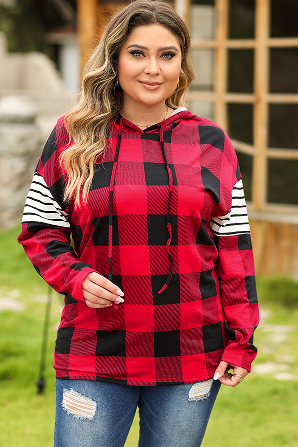 Plaid discount sleeve hoodie