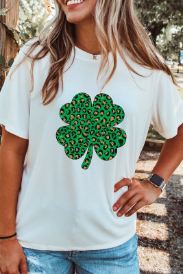 White Leopard Four Leaf Clover Graphic Tee LC25224435-1