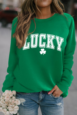 Green St. Patricks LUCKY Clover Print Raglan Sleeve Sweatshirt LC25317207-9