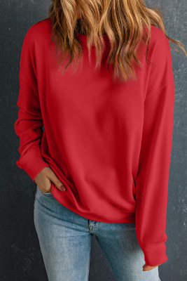Red Solid Classic Crewneck Pullover Sweatshirt LC25317184-3