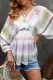 Tie-dyed V Neck Bubble Sleeve Babydoll Top