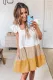 Yellow Square Neck Triple Color Block Tiered Babydoll Dress