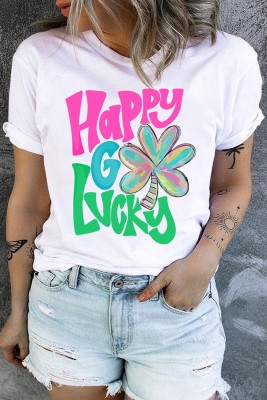 White St. Patrick Lucky Chenille Glitter Patched Graphic T Shirt