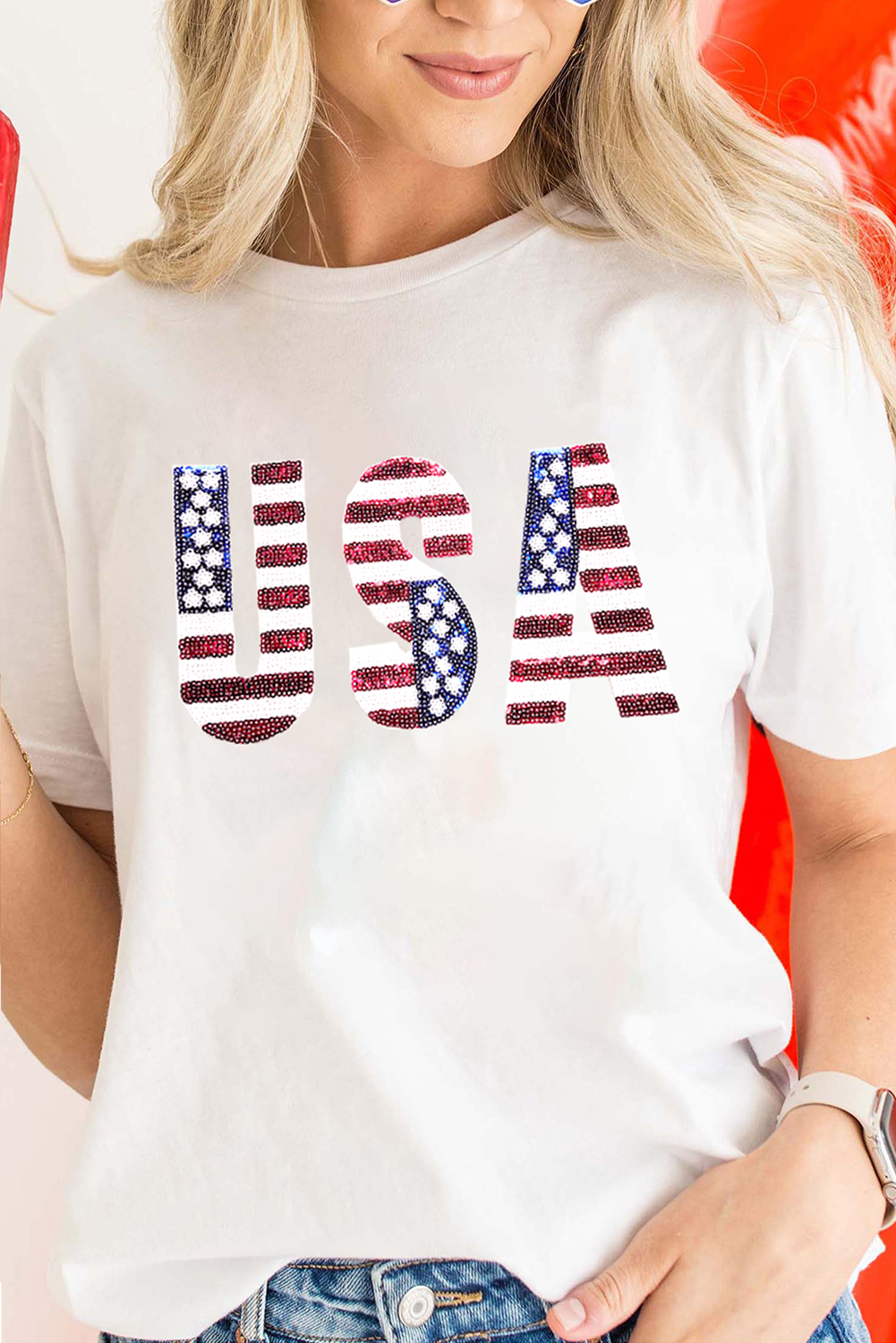 AMERICA Round Neck Short Sleeve T-Shirt