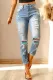 Sky Blue Western Ripped Colorblock Graphic Jeans