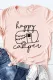Pink Happy Camper Car Pattern Print O-neck Graphic Tee