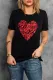 Black XOXO Letter Heart Print Crewneck Short Sleeve T-shirt