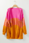 Multicolor Pompom Color Block Open Front Cardigan