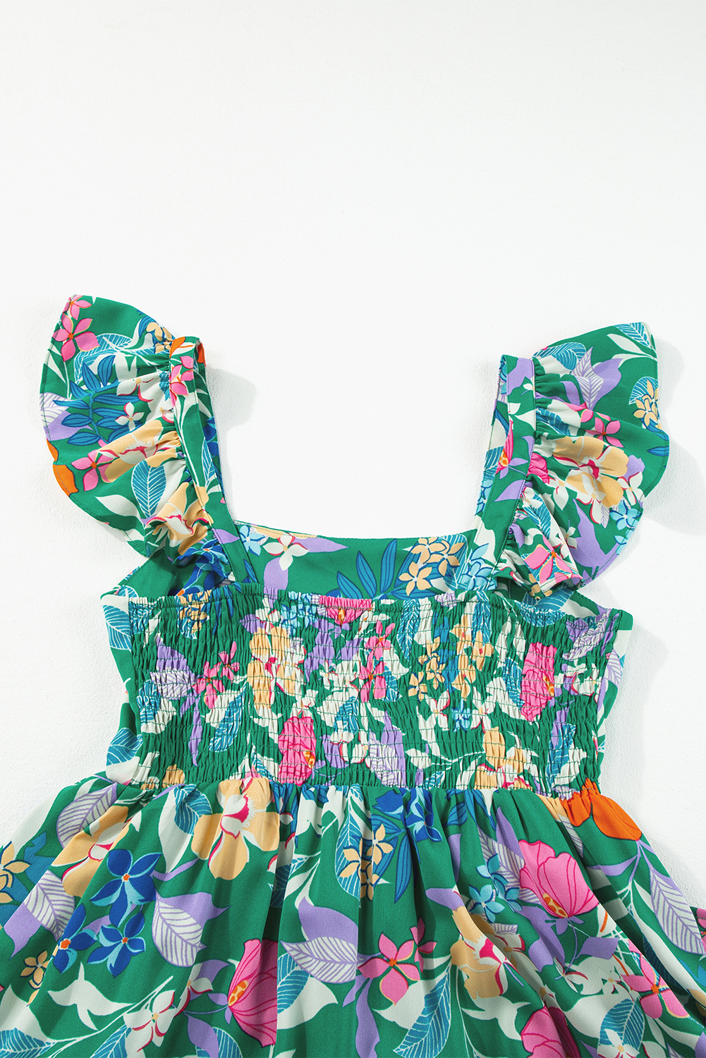US$ 17.11 Drop-shipping Green Floral Print Sleeveless Ruffle Tiered ...