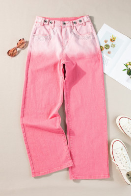 Pink Scattering Rhinestone Gradient Denim Pants LC7874817-P10