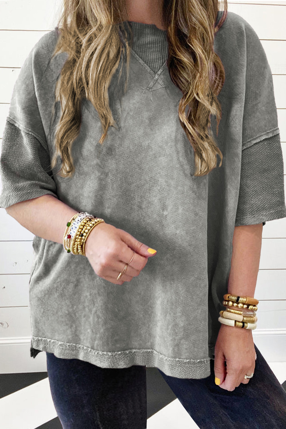 Mineral Wash Ruffled Half Sleeve Top