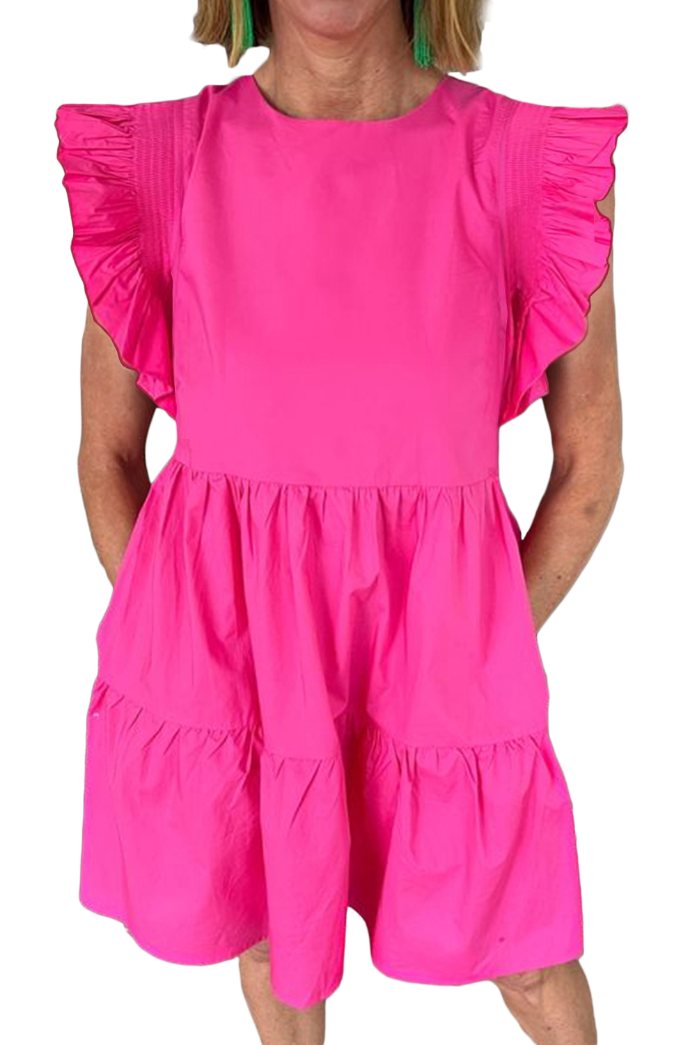 US$ 11.86 Drop-shipping Bright Pink Ruffled Babydoll Mini Dress for Women