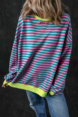 Green Stripe Oversized Contrast Trim Pullover Sweatshirt LC25317293-P919