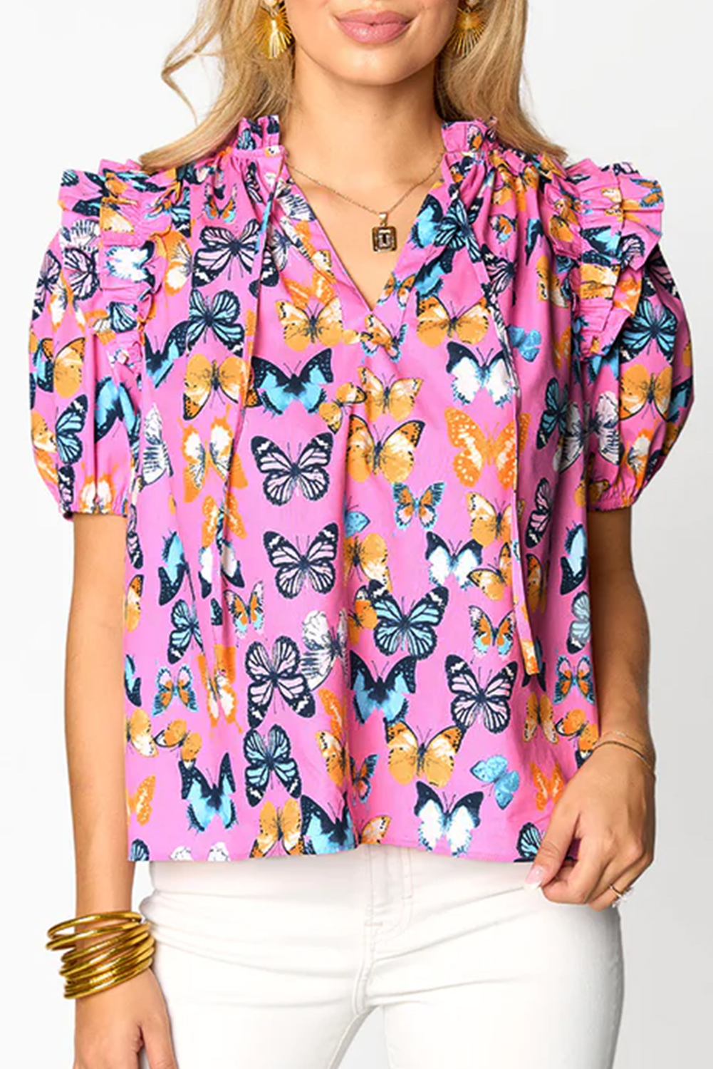 Elbow Sleeve Poncho Knot Back Bubble Blouse - Purple main image 1