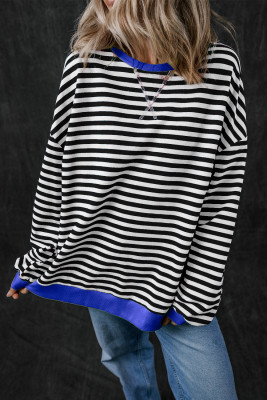 Black Stripe Oversized Contrast Trim Pullover Sweatshirt LC25317293-P219