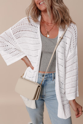 White Pointelle Knit Bracelet Sleeve Open Cardigan LC2711748-P1