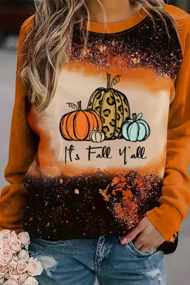 Gold Flame It's Fall Yall Halloween Pumpkin Graphic Bleached Top LC25226556-P5014