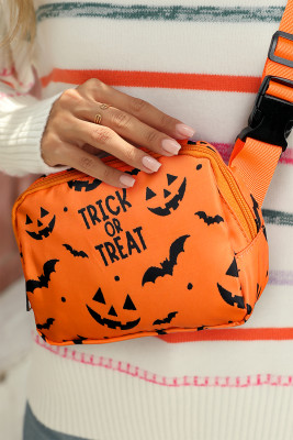 Orange Halloween TRICK OR TREAT Bat Pumpkin Print Crossbody Bag BH031300-P14