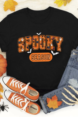 Black SPOOKY SEASON Graphic Halloween T Shirt LC25226738-2