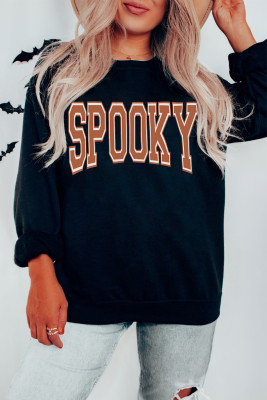 Black SPOOKY Graphic Drop Shoulder Halloween Pullover Sweatshirt LC25318686-P2