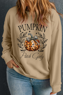 Apricot Halloween Leopard Pumpkin Print Plus Size Sweatshirt PL253830-P18